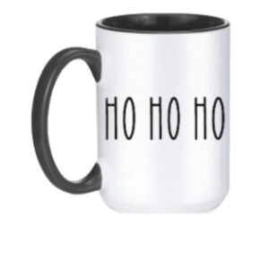 "Ho Ho Ho" 🎅 Black & White Mug – 15oz Ceramic